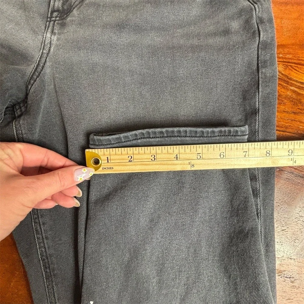 American Eagle Curvy Mom Jeans Womens Size 14 Gray Charcoal Wash High‎ Rise